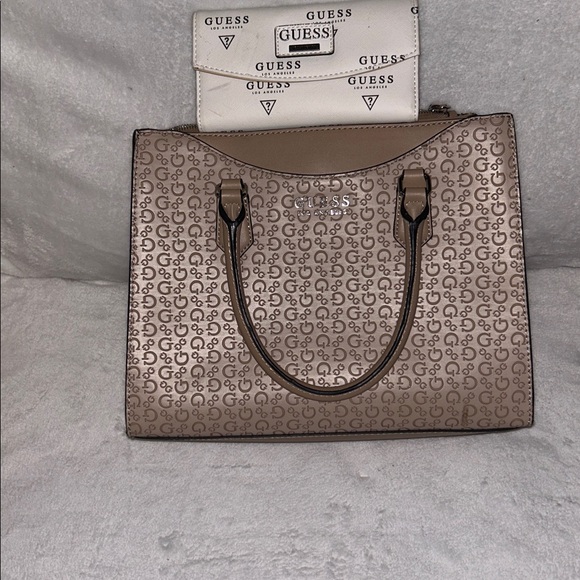 Guess Brown and Cream Logo Satchel - Picture 2 of 7